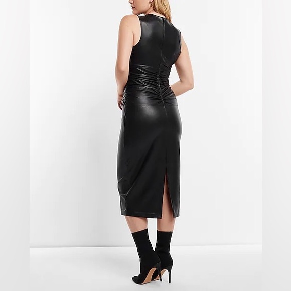 NWT Body Contour Faux Leather Twist Front Midi Dress With Built-In Shapewear - Picture 5 of 5